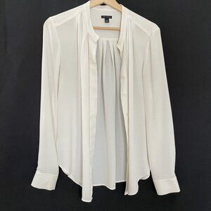 Ann Taylor Womens White Cream Long Sleeve Button-Up Blouse M lightweight